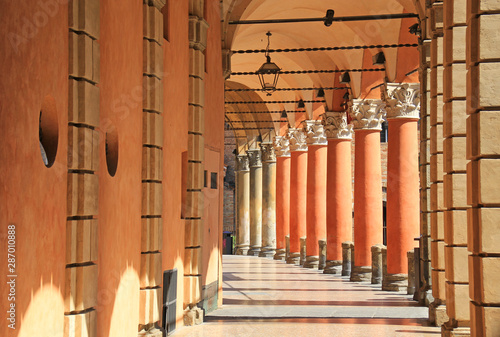 Typical portico in Bologna, Italy.