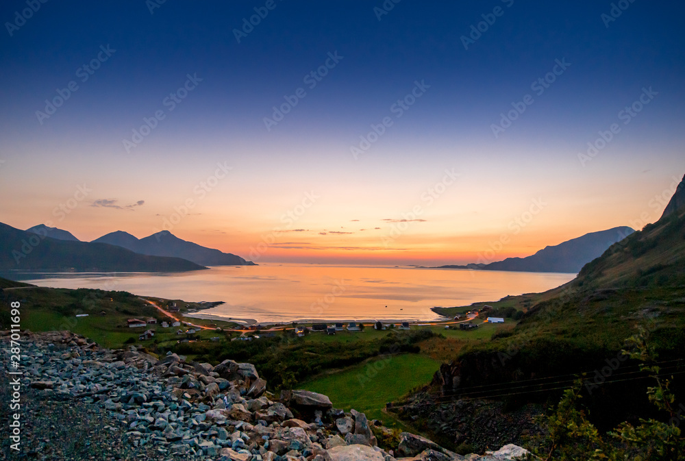 sunset in the North sea of Norway.Grotfjord