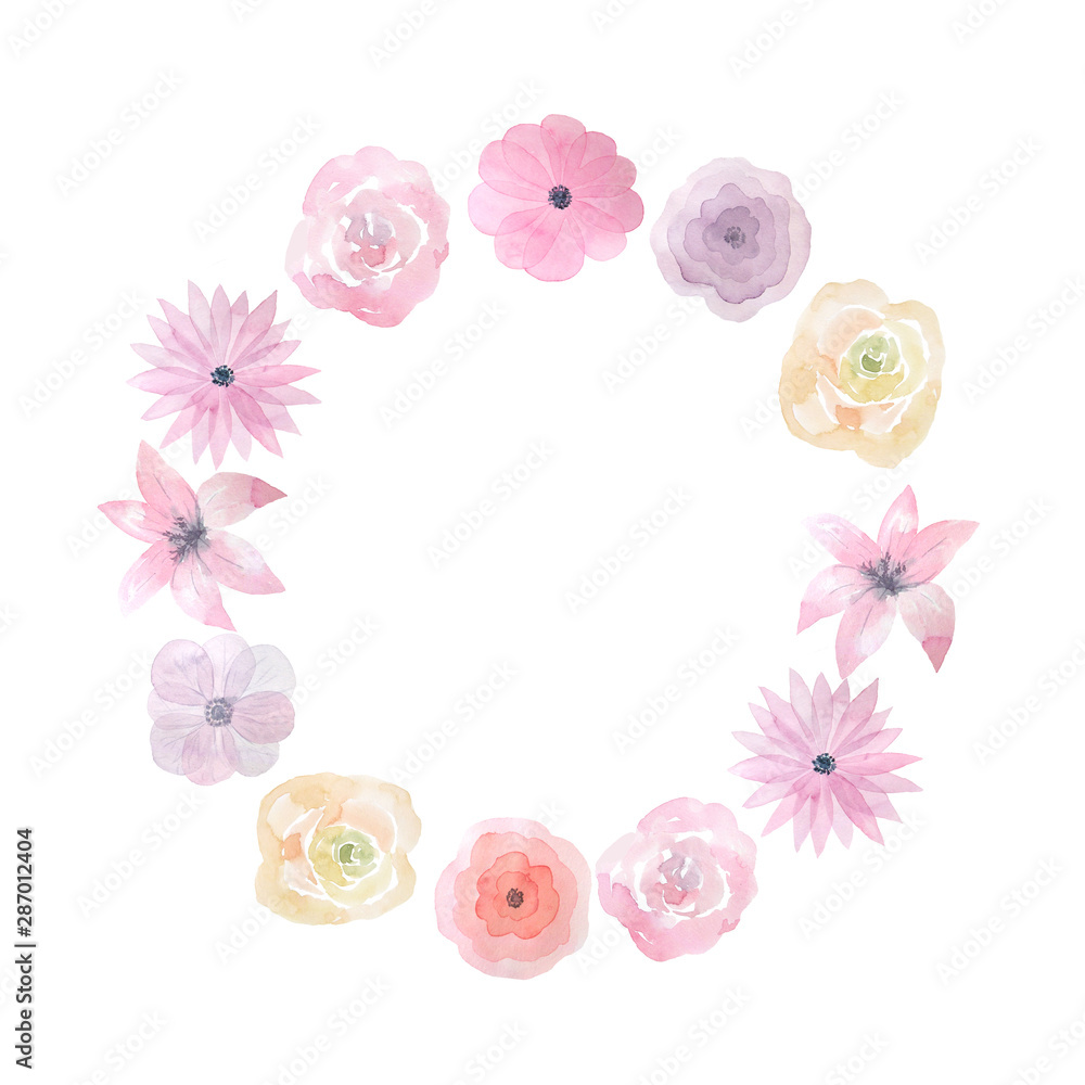 Floral frame with pink watercolor flowers