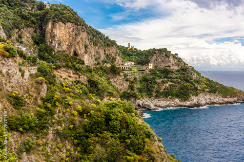   Italy  Positano  view of stretches of coastline on the Amalfi coast