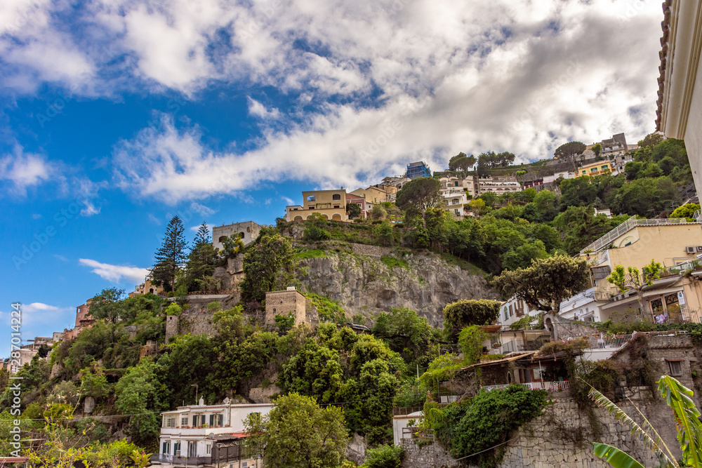 Italy, Positano, view of the houses on the hill