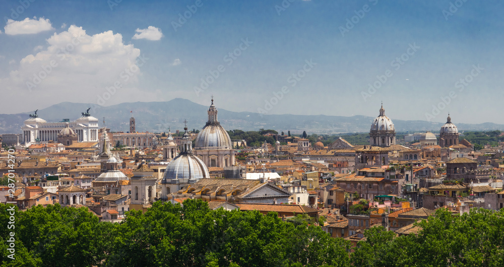 Panorama ancient architecture of Rome and Palazzo Venezia, Italy