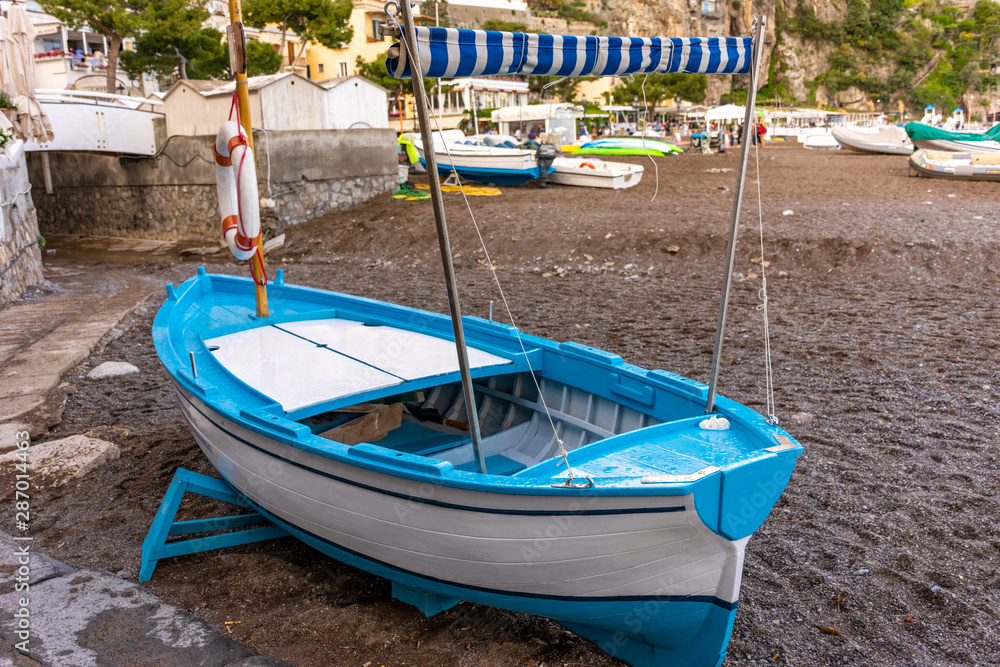 Fishing boat aground on the beach