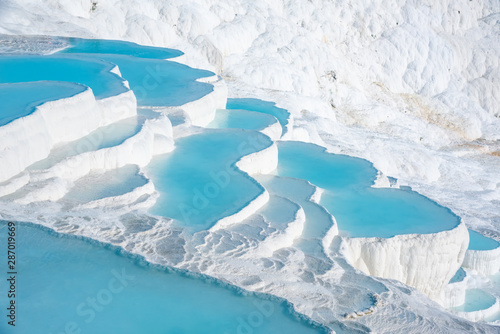 Vászonkép Pamukkale, natural pool with blue water, Turkey tourist attraction
