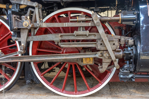 Restored wheels of an ancient steam train