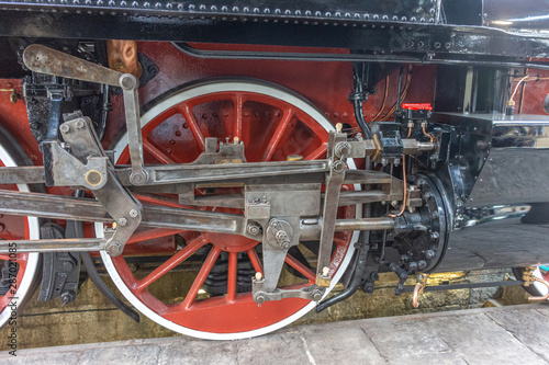 Restored wheels of an ancient steam train