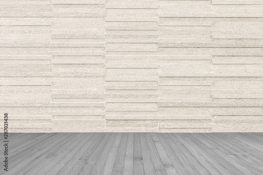 Granite tile wall in light cream beige brown color with wooden floor in dark grey Granite tile wall in light cream beige brown color with wooden floor in dark grey