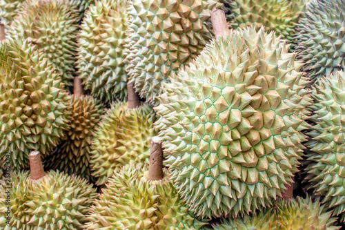 Durian piled texture. Fruit market concept.