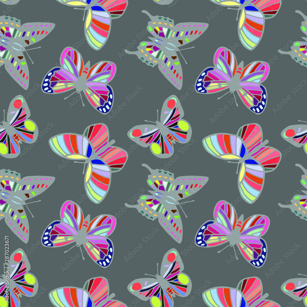 butterflies seamless pattern. eps10 vector illustration. hand drawing