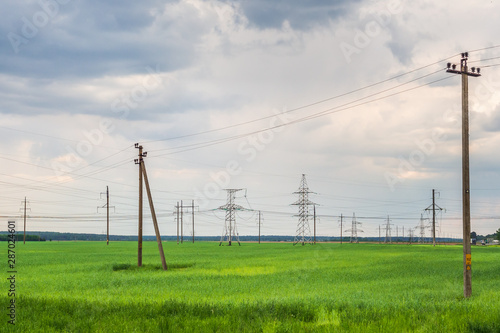 Utility poles and transmission towers in the countryside