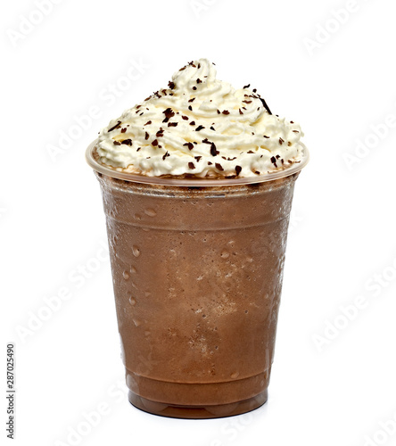 Photography Frappuccino white whip cream in takeaway cup isolated on white background