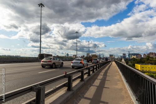 Traffic in the city during the day. Leningradskoye highway. Moscow. Russia.