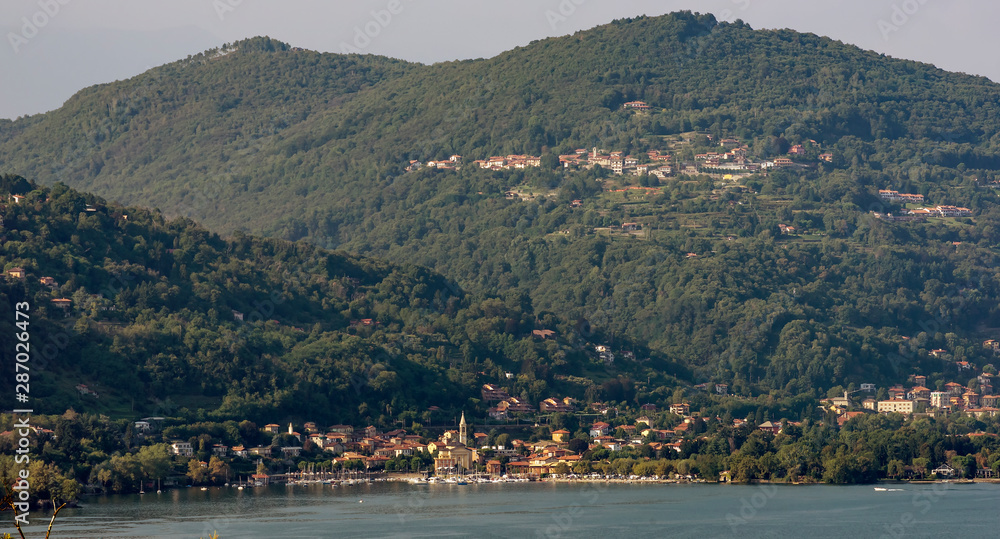 Panoramic view of Solcio di Lesa, Novara, Italy, on the shore of Lake Maggiore