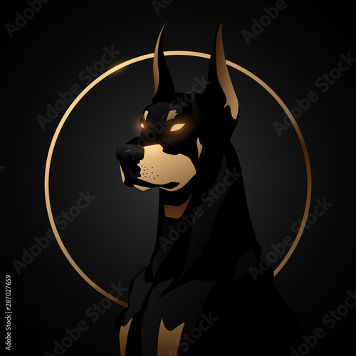 Foto Doberman dog black and gold illustration