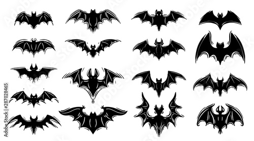 Vampire bats hand drawn silhouette illustrations set © Janna Mudrak