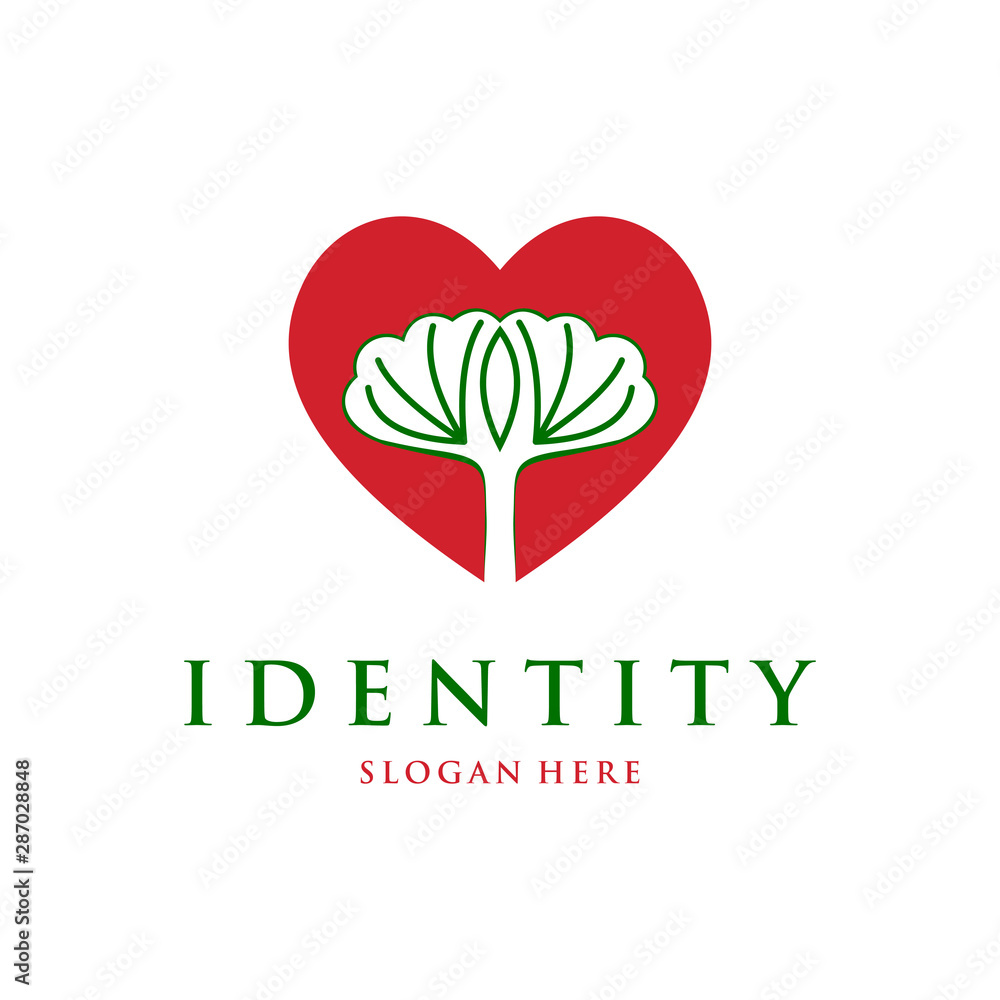 Fotografie Love tree logo template design vector, Love Wood Vector Logo Template