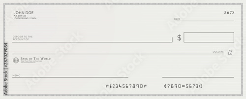 Blank template of the fake bank check