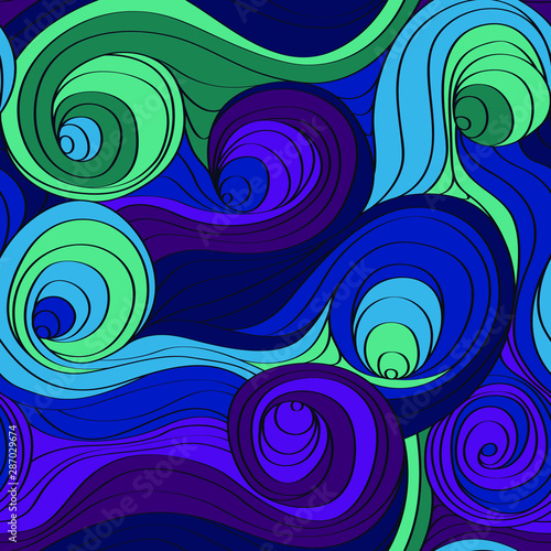 seamless positive vector of wavy lines, colorful print for girls and boys, abstract liquid pattern, bright background of curves