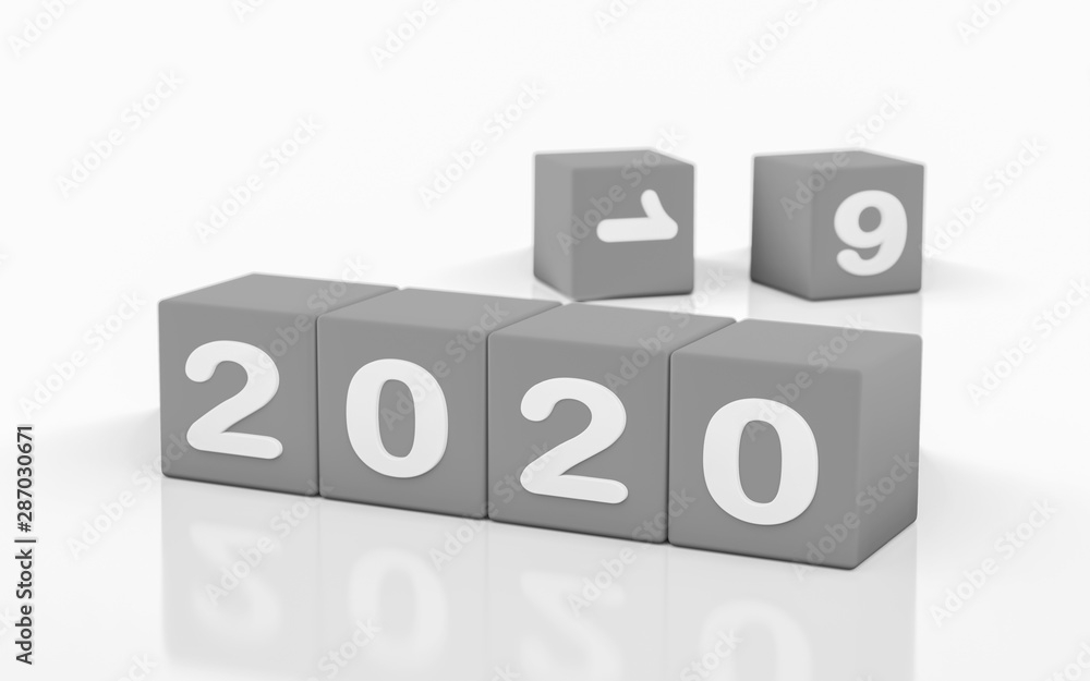 2020 new year, concept with grey cube with 2020 numbers, and 19 blurred in the background. Isolated in white background 2020 new year, concept with grey cube with 2020 numbers, and 19 blurred in the background. Isolated in white background