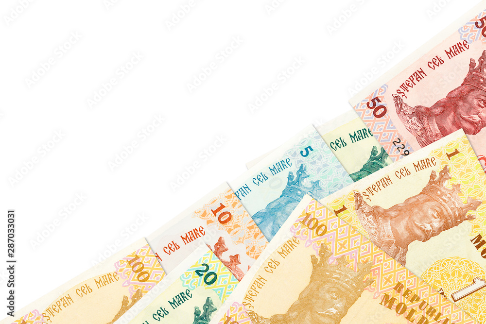 Obraz premium some moldovan leu banknotes indicating growing economics with copyspace