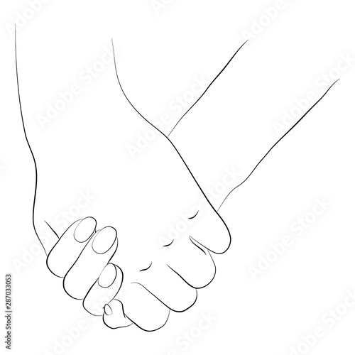Vector illustration of hands in simple outline style. Lovers hold hands