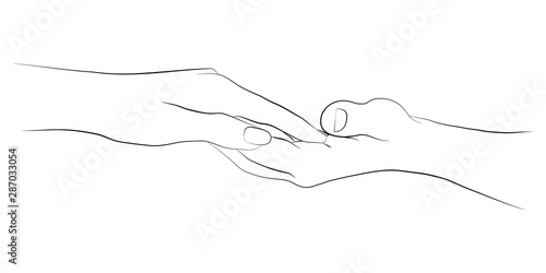 Vector illustration of hands in simple outline style. Lovers hold hands