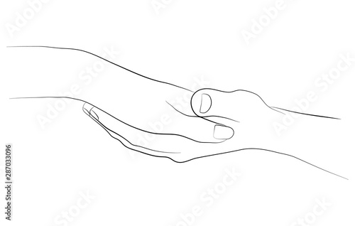 Vector illustration of hands in simple outline style. Lovers hold hands