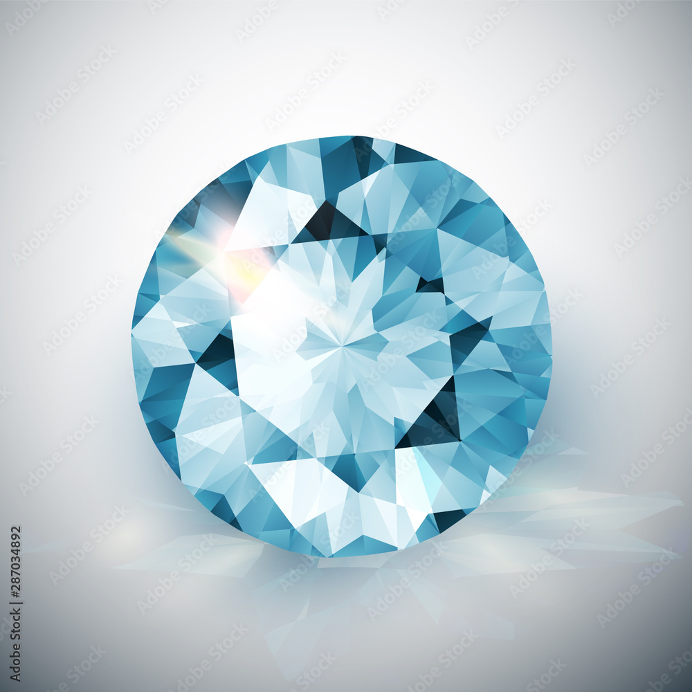 Realistic blue diamond with light reflections - shiny vector gemstone illustration Realistic blue diamond with light reflections - shiny vector gemstone illustration