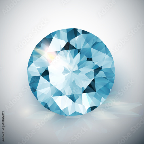 Realistic blue diamond with light reflections - shiny vector gemstone illustration