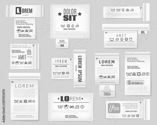 Laundry flat icons textile labels set