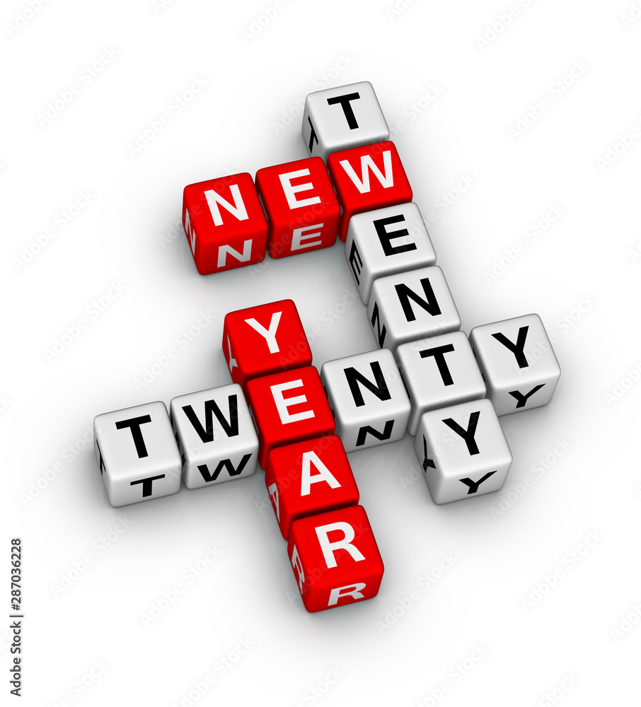 Happy New Year 2020. 3D crossword puzzle. Happy New Year 2020. 3D crossword puzzle.