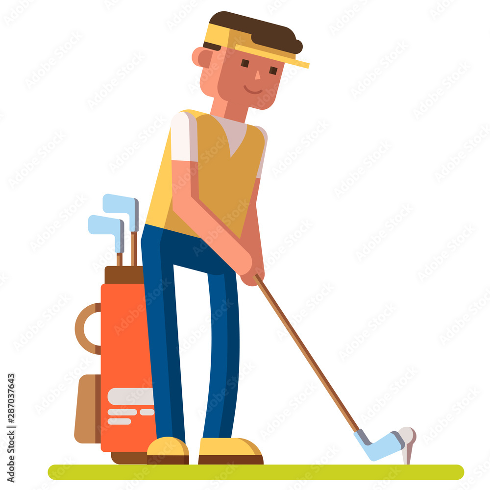 Professional golfer playing golf. Flat vector illustration. Isolated on white background Professional golfer playing golf. Flat vector illustration. Isolated on white background