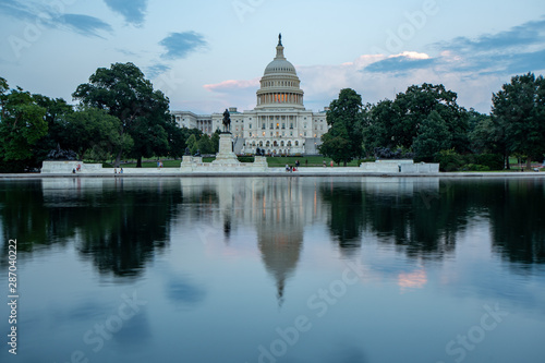 United States Capitol Building with Reflecting Pond with Tourists