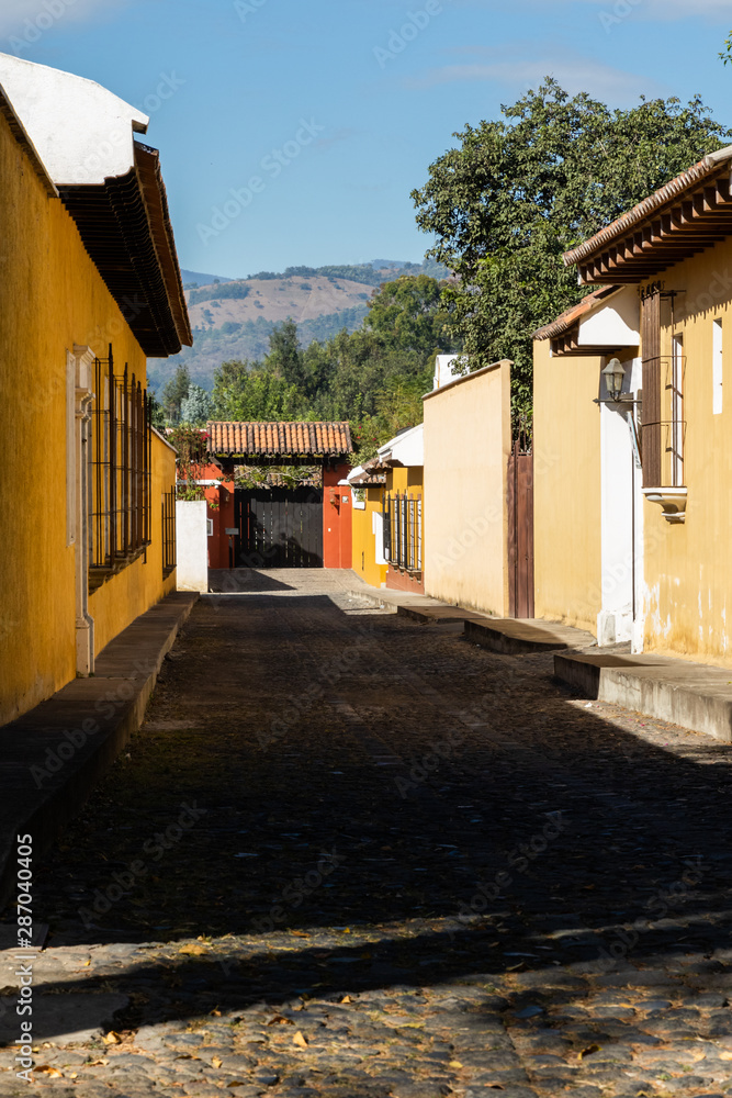 ANTIGUA, SACATEPEQUEZ/GUATEMALA - December 23, 2018: A scene in the UNESCO World Heritage site of Antigua, Guatemala, on a Sunday before Christmas Day 2018.