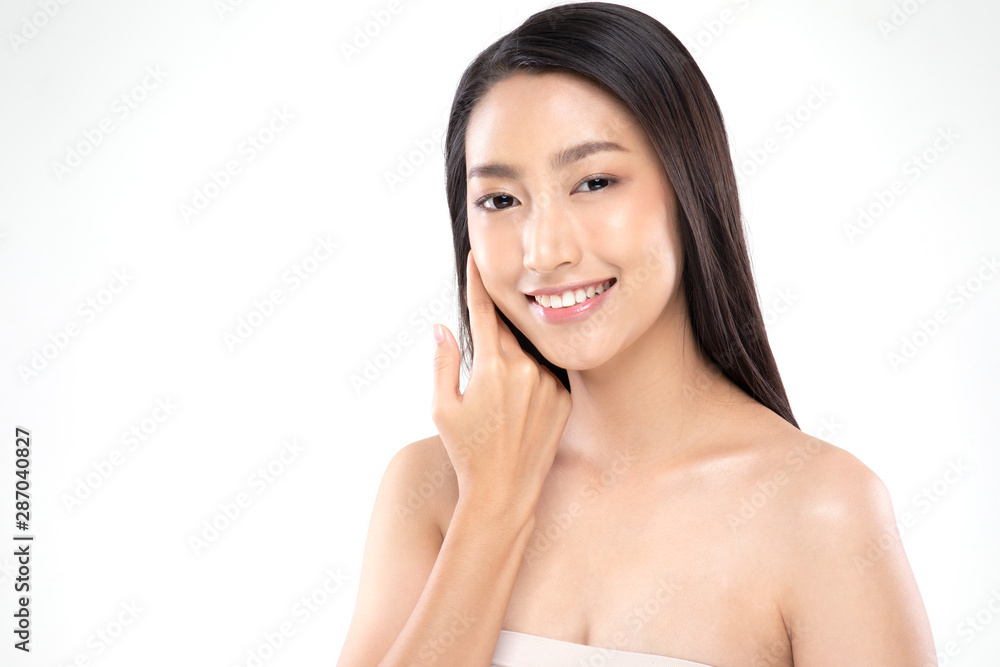 Beautiful Asian woman touching soft cheek smile with clean and fresh skin Happiness and cheerful with positive emotional,isolated on white background,Beauty and Cosmetics Concept Beautiful Asian woman touching soft cheek smile with clean and fresh skin Happiness and cheerful with positive emotional,isolated on white background,Beauty and Cosmetics Concept