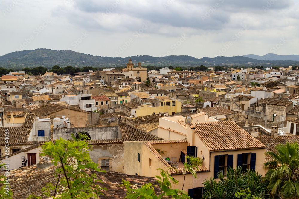Panoramic view over the city of Arta at the east coast of balearic island Mallorca, Spain