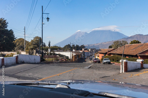 ANTIGUA, SACATEPEQUEZ/GUATEMALA - December 23, 2018: A scene in the UNESCO World Heritage site of Antigua, Guatemala, on a Sunday before Christmas Day 2018.
