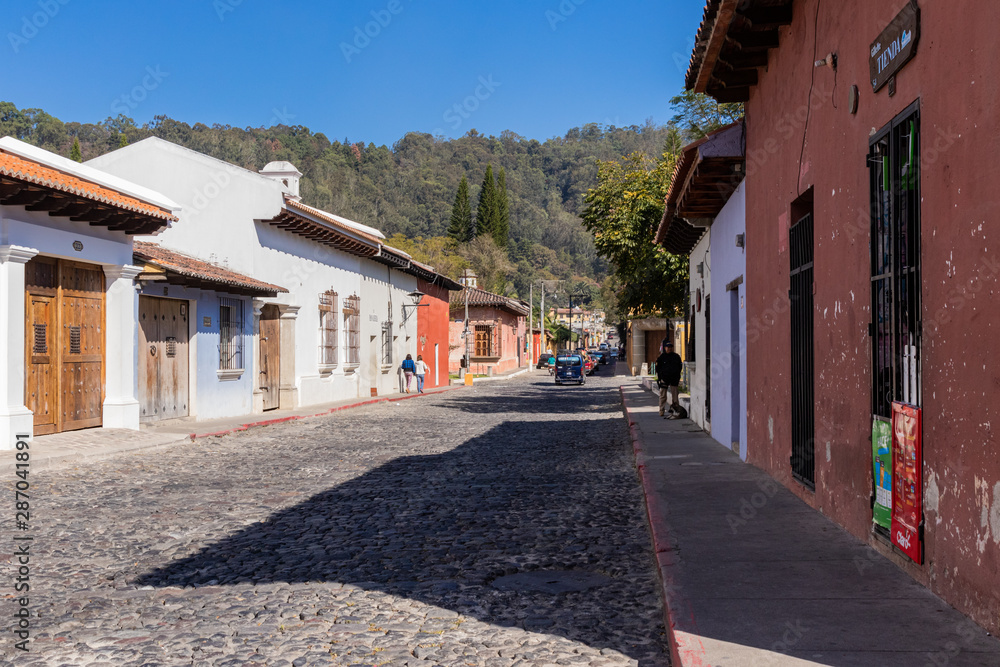 ANTIGUA, SACATEPEQUEZ/GUATEMALA - December 23, 2018: A scene in the UNESCO World Heritage site of Antigua, Guatemala, on a Sunday before Christmas Day 2018.