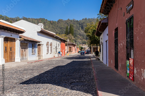 ANTIGUA, SACATEPEQUEZ/GUATEMALA - December 23, 2018: A scene in the UNESCO World Heritage site of Antigua, Guatemala, on a Sunday before Christmas Day 2018.