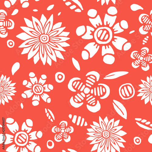 Floral decor seamless pattern. Hand-drawn flowers coloring book. Use for covers  fabrics  wallpapers  wrapping paper  cards  stationery  invitations  cards  bedding. Vector.