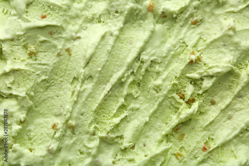 Billede på lærred Delicious refreshing pistachio ice cream as background, closeup