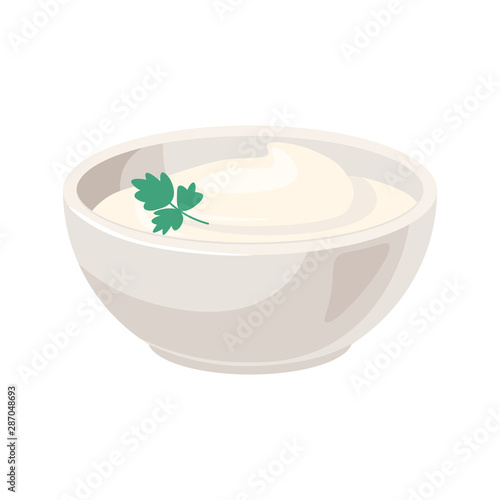 Sour cream and green onions. Vector illustration isolated on white