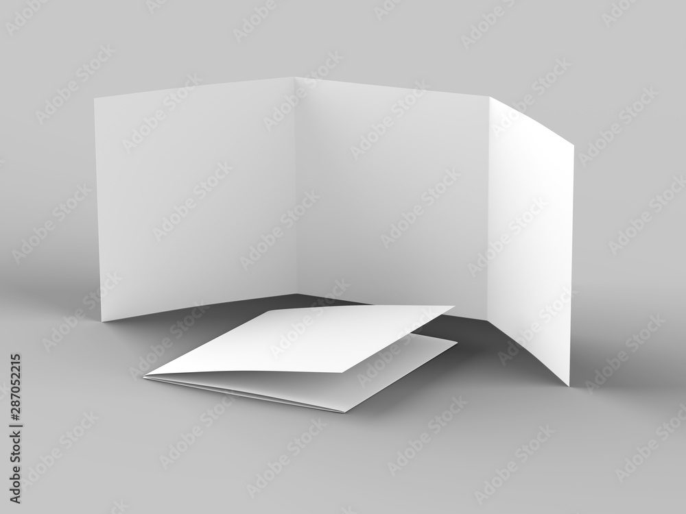 Fototapeta premium Open tri-folded leaflet in square format. 3d illustration