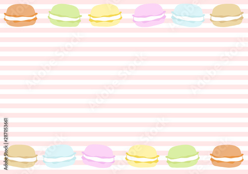背景　マカロンとボーダー　ベクター　イラスト　お菓子　可愛い