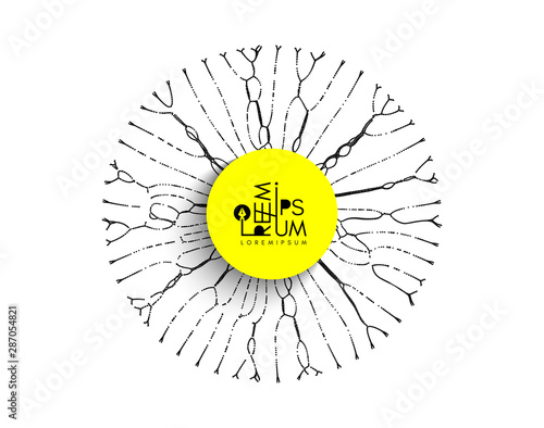 Array with dynamic particles of small particles in circle. Modern science and technology element. Abstract dotted background. Vector illustration.