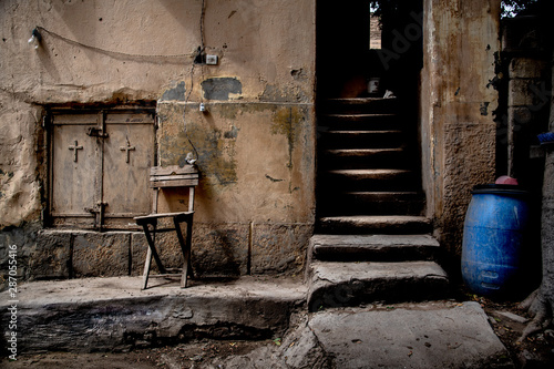 Chair in the Coptic cemetery with stairway photo