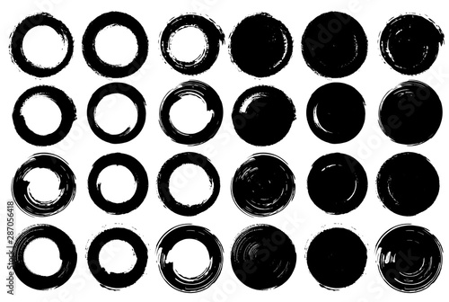 Set of vector circles with irregular stroke. Round brushstroke Different thicknesses and stroke style.