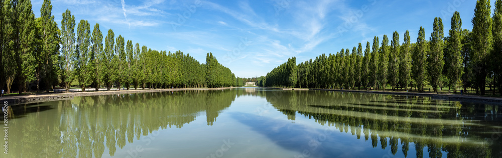 Panoramic view of Grand canal in Parc de Sceaux in summer - Hauts-de-Seine, France.