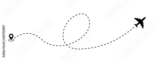 Airplane dotted route line the way airplane. Flying with a dashed line from the starting point and along the path - stock vector.
