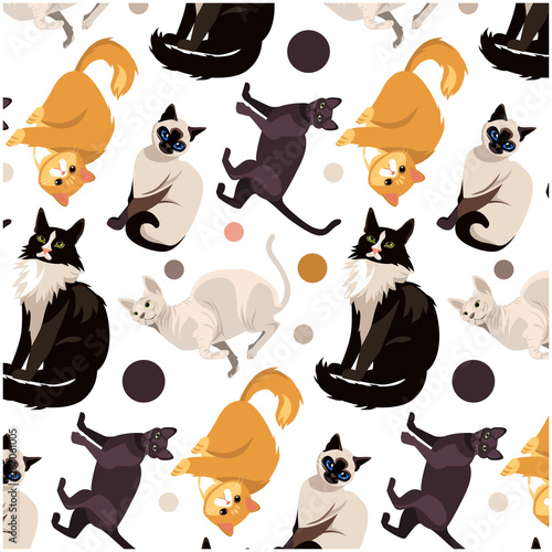 cat set breed.seamless pattern with cats. modern animalistic print. vector illustration